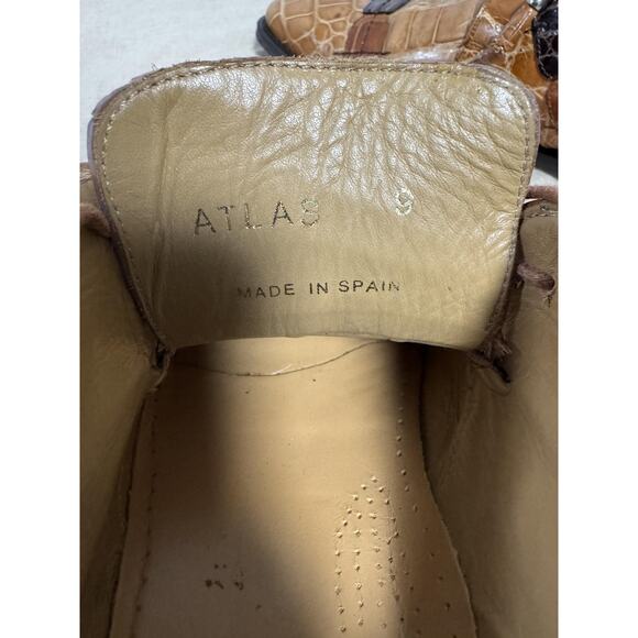 David Eden Shoes Mens Size 9 Brown Atlas Genuine Alligator Lace Up Square Toe